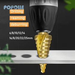 POPOLLE4241 pagode foret étagé, outil de perçage de trous en bois en acier à grande vitesse 6 25 Mm titane plaqué tige hexagonale ouvre trou en spirale 