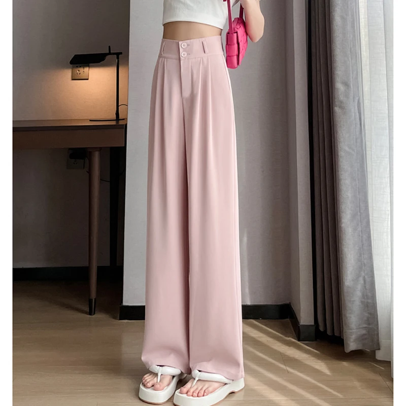 Women Clothes Korean Fashion Pleated Elegant Thin Suit Pants Female High Waist Straight Wide Leg Trousers 2024 Summer Pantalones
