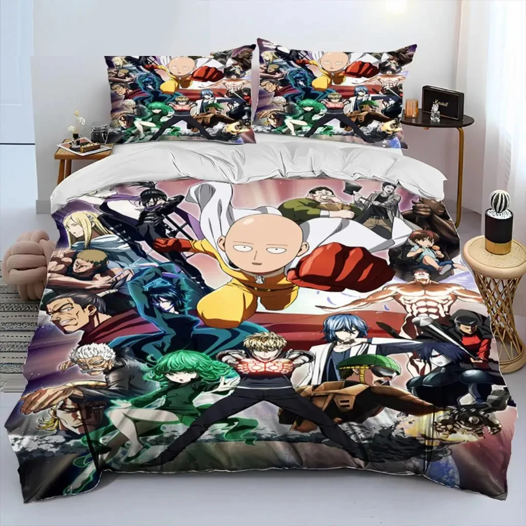 Anime One-Punch Man Saitama Bedding Set Boys Girls Twin Queen Size Duvet Cover Pillowcase Bed Kids Adult Home Textileextile 2
