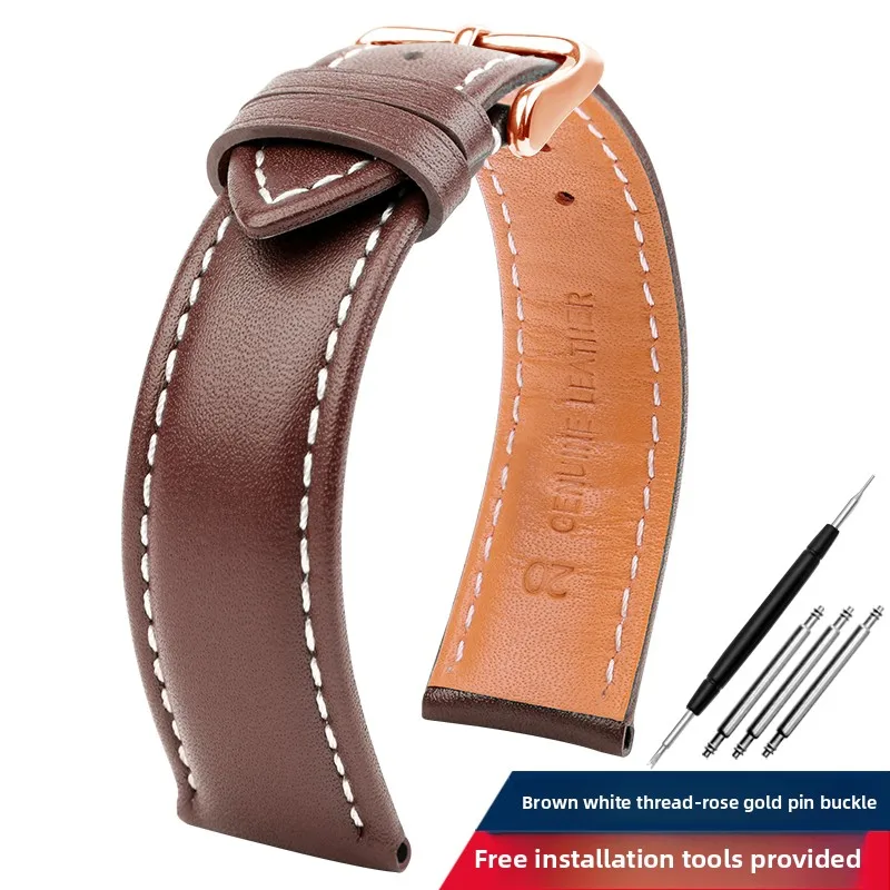 Premium Genuine Leather Men's Watch Band - Black, Brown, Blue - Luxurious Cowhide Bracelet