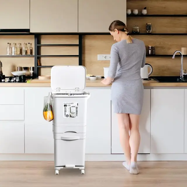 Garbage Classification 42L 3Layers Plastic Trash Bin Home Kitchen Garbage Classification Can with Wheels Garbage Storage 2