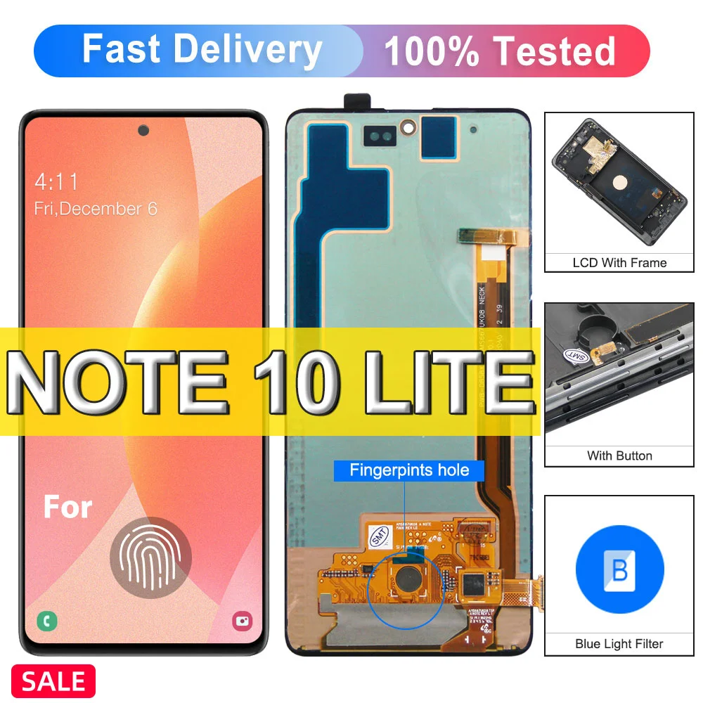 

Super AMOLED Screen for Samsung Galaxy Note 10 Lite N770 N770F N770F/DS Lcd Display Digital Touch Screen with Frame Replacement
