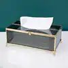 Vintage Brass Glass Tissue Box Living Room paper Storage Holder Tea Table Desktop Paper Box Hotel Restaurant Tissue Organizer 5