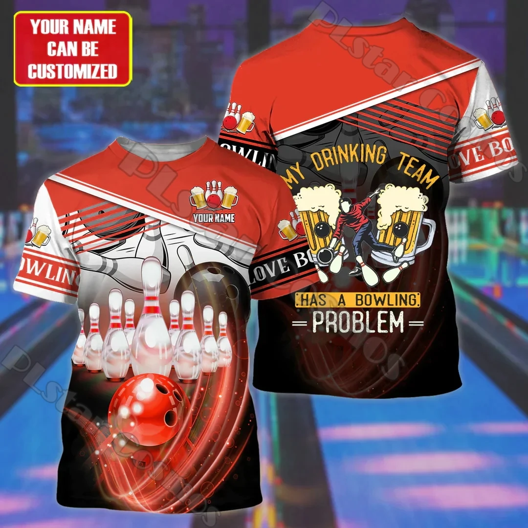 Sommer Neuestes Herren-T-Shirt Maßgeschneidertes orangefarbenes Bowling- und Bier-3D-gedrucktes Unisex-Freizeit-T-Shirt Geschenk für Bowlingspieler DW203 – Detail 13