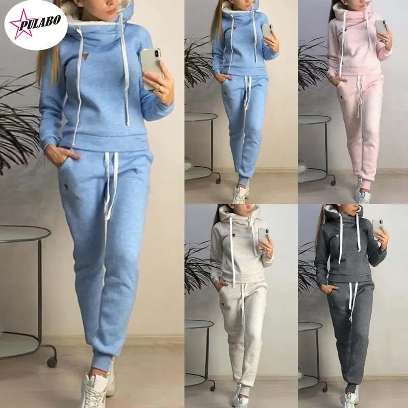 

Зимний комплект из 2 предметов PULABO, Женская Спортивная одежда для тренировок и спортзала, осенний комплект из толстовки с капюшоном, спортивные толстовки + повседневные джоггеры