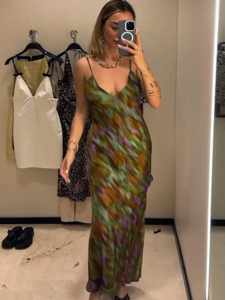 

Women Vintage Long Dress Holiday 2024 Summer New Fashion Casual Long Printed Underwear Sling Dress Women Party Beach Dress