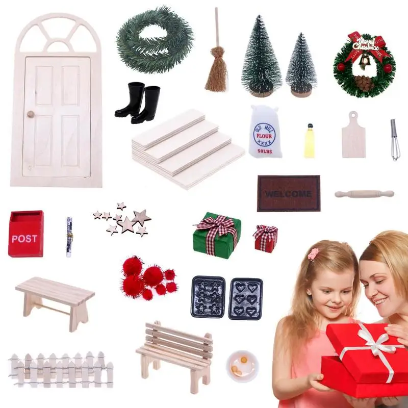 

Doll House Furniture Toys Wooden Doll House Christmas Furniture Set Creative Miniature Furnitures Solid Decorative For Table Top