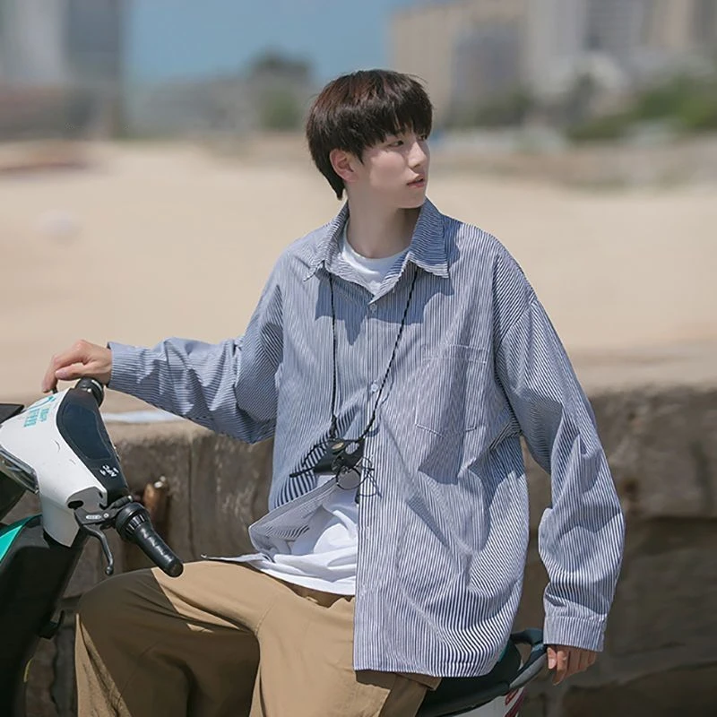 

Рубашка мужская хлопковая в полоску, повседневная Весенняя мягкая Свободная рубашка с длинными рукавами, в стиле пэчворк, с ярлыком, Y11