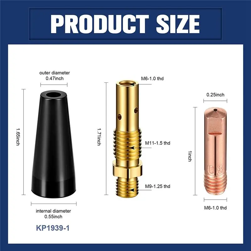 AEF4-48Pcs 플럭스 코어 가스리스 노즐 팁 키트 KP1939-1 플럭스 용접기 접촉 팁 가스리스 노즐 가스 디퓨저
