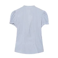 2026 new women's fashion casual sweet slim fit bubble sleeves layered decoration poplin shirt top - Image 5