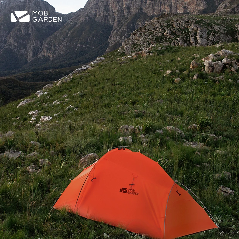 MOBI GARDEN Nylon 20D Silicon Camping Tent 2.42kg 3 Person Backpacking Tent Waterproof With Free Mat Outdoor Hiking Double Layer