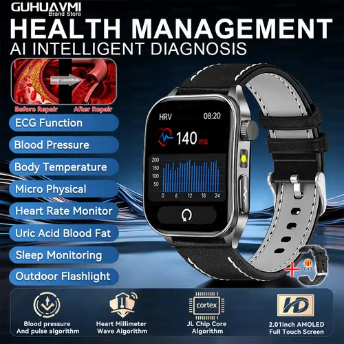 2026 New 650nm Laser Therapy Health Smartwatch Men ECG Blood Pressure Lipid Uric Acid Bluetooth Call Smart Watch For Android IOS - Image 14