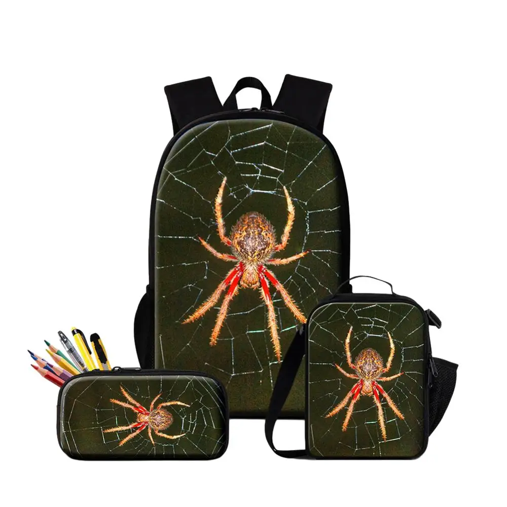 Spider Mantis Print School Bag With Penbox Food Lunchbox For Students Children's Fashion Custom Travel Shoulder 3PCS Set Bookbag