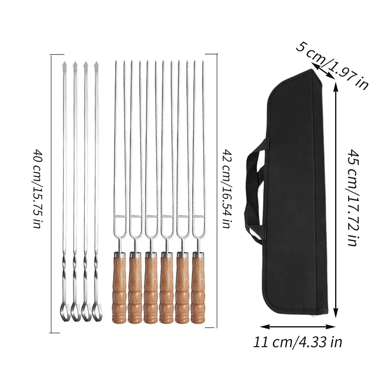 BBQ Skewers 10 Pieces Stainless Steel BBQ Kebab Skewer Rust-Proof Reusable Grill Tools With Wooden Handles Long Barbecue