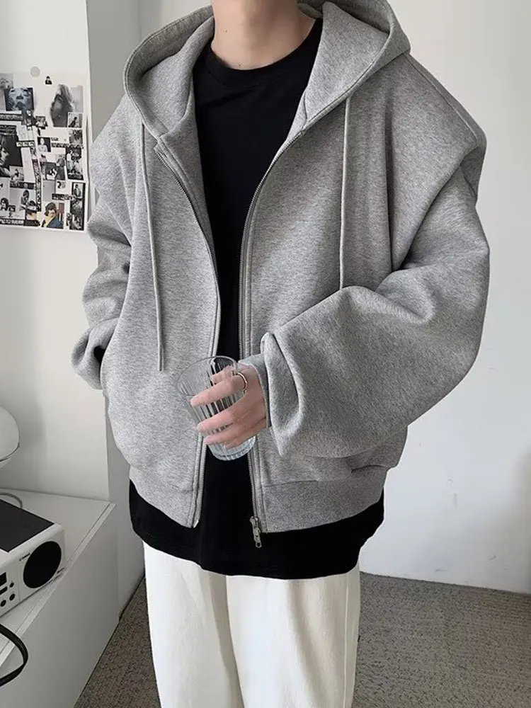 Trendy Streetwear Hooded Cardigan Men's Early Autumn Hong Kong Sle Casual Double Zipper Loose Outerwear Youth Faion