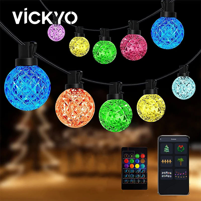 

VICKYO G40 String Lights Dimmable RGBIC RC IP65 Waterproof Outdoor String Light For Garden Christmas Party Wedding Decoration