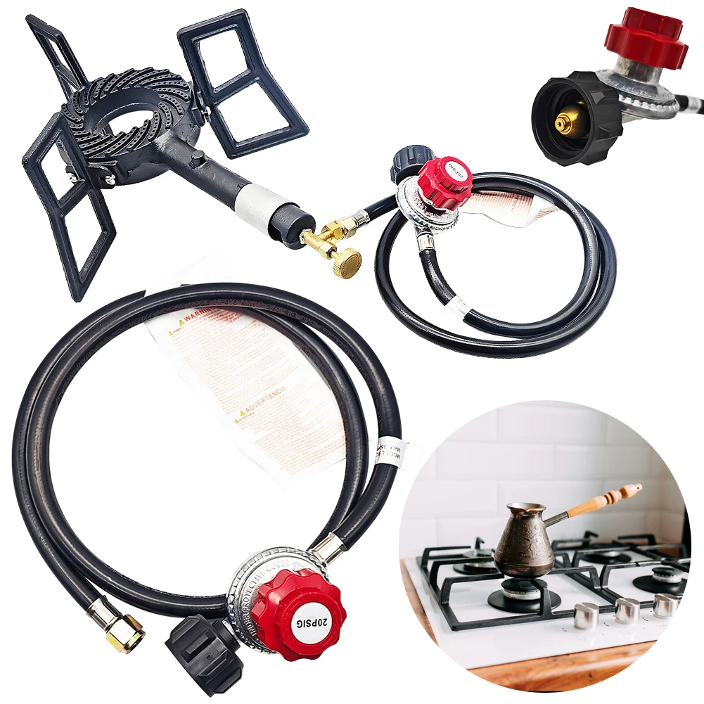 1.5FT High Pressure Propane Regulator and Hose 0-20 PSI Adjustable Grill Connector for Tabletop Grill Fire Pit Table Fish Fryer