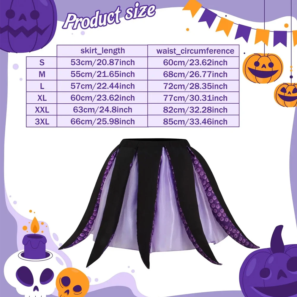Costume da Ursula per Halloween e Carnevale, Gonna Nera e Viola, Parrucca, Costume da Strega Marina, Vestito Tutu con Tentacoli di Polpo per Donne Adulte - immagine 6