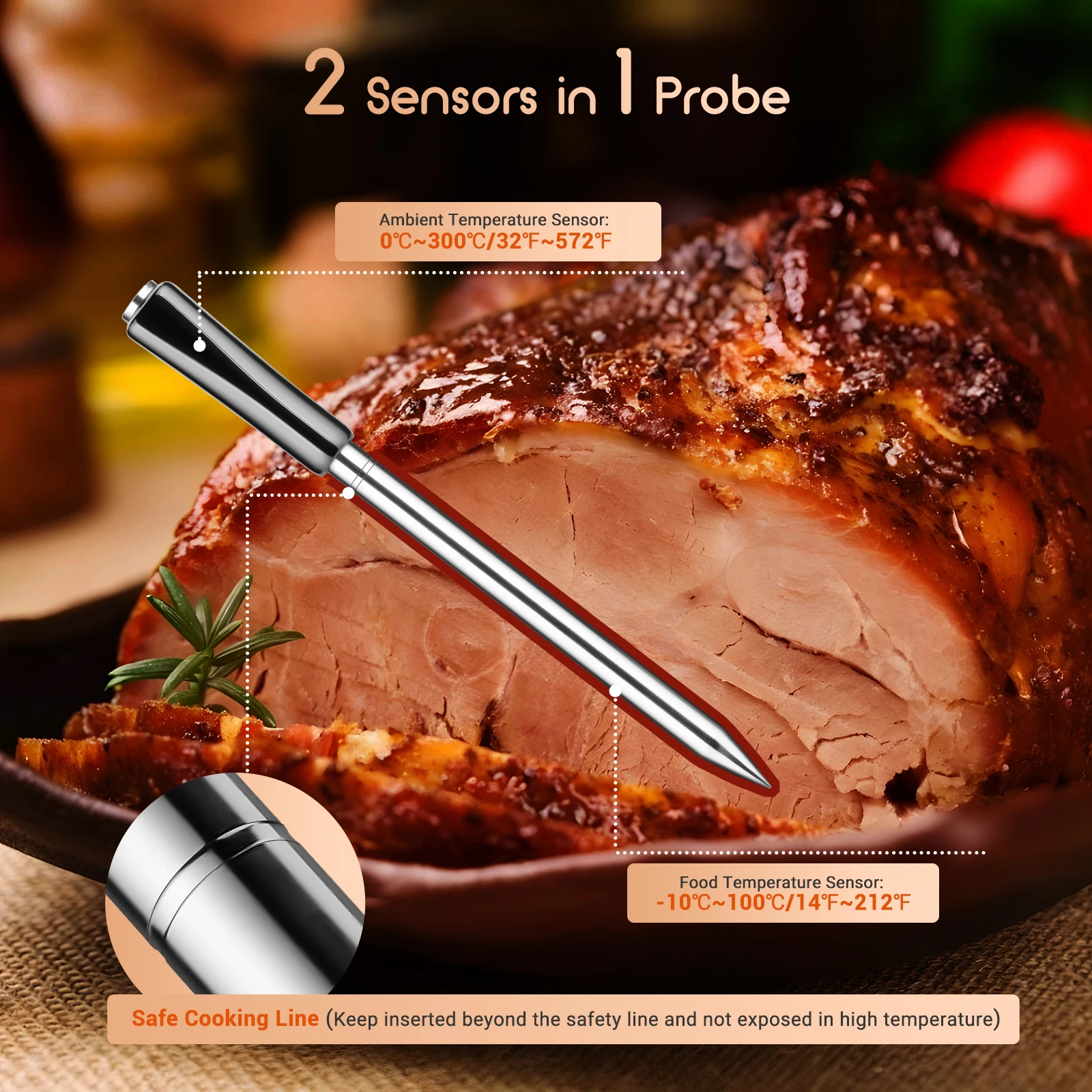 Sensore Temperatura Carne Termometro Da Cucina Inkbird Bluetooth Per Carne BBQ - Sonda Con App, Modello IBT-2X Meeter Bbq - Foto 3