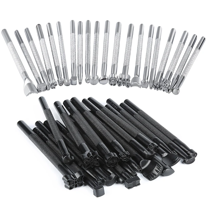 20Pcs Leather Carving Tools Leather Stamping Tools Metal Processing Saddle Stamping Set Wooden Craft Rack Kit