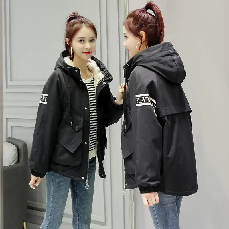 2023 Winter Coat Women New Fashion Kpop Fleece Coat Versatile Thickened Hooded Clothes