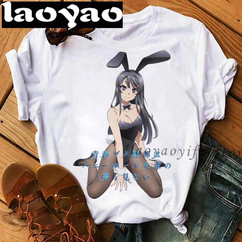 Фото Kawaii японское аниме Sakurajima Mai футболка сексуальная женская футболка одежда для мужчин Харадзюку эстетические Топы Рубашки №3