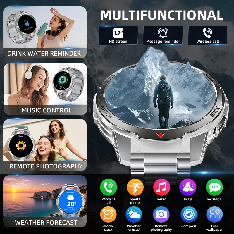 LIGE 1100 mAh Smart Watch 1.7 Inch Screen Bluetooth Call Voice Assistant Watch Sports Fitness 3ATM Waterproof Smartwatch For Men