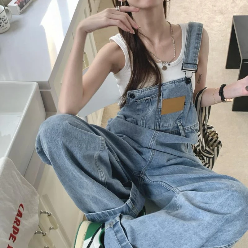 Streetwear Blue Denim Jumpsuits Women Spring Autumn New Straight Baggy Overalls Mujer High Waist One Pieces Wide Leg Pants