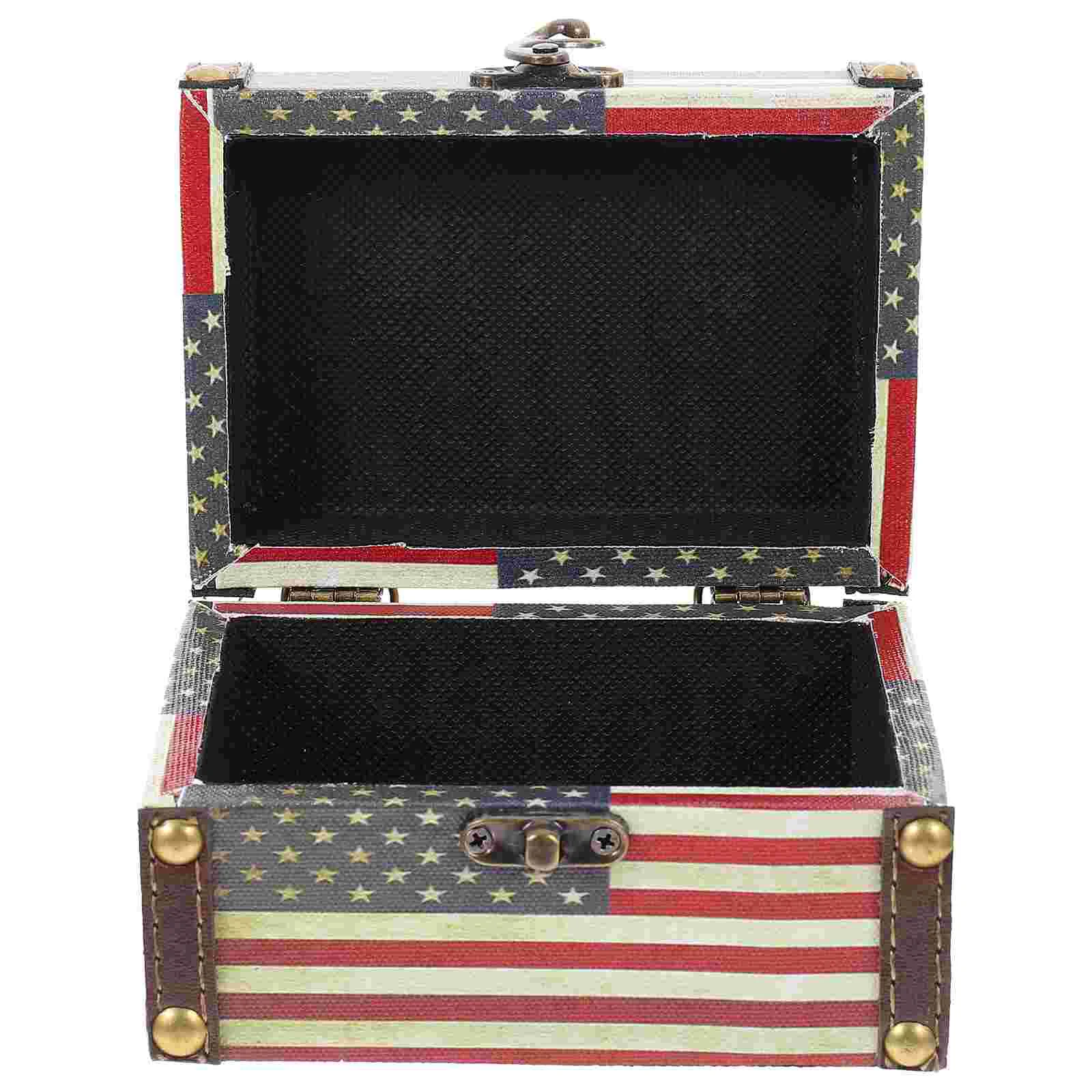 

Vintage Flag Wooden Box Home Craft Treasure Chest Storage Case Zinc Alloy