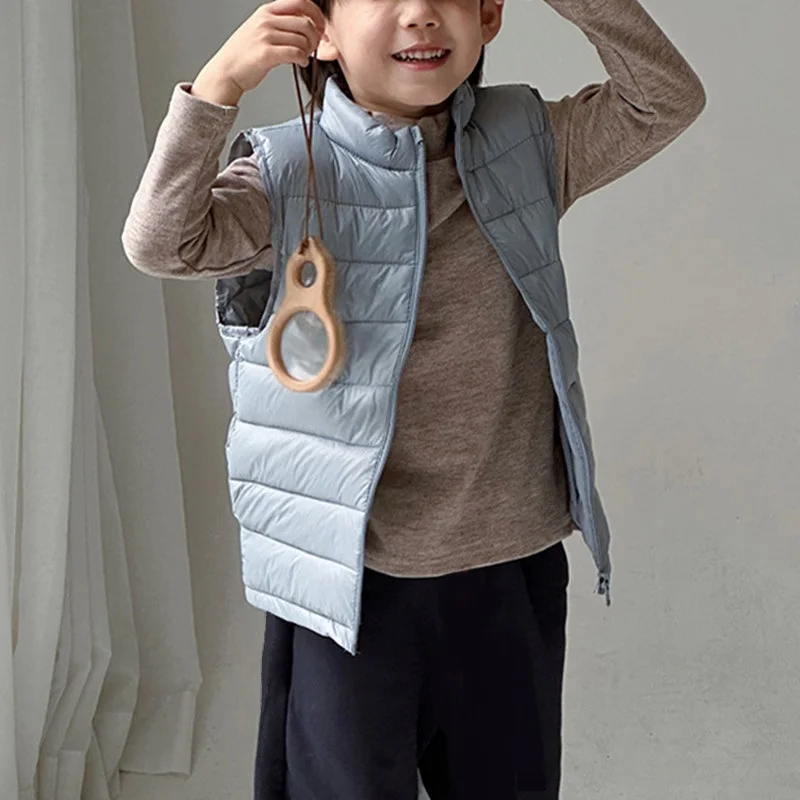 새로운 가을 겨울 남아 여아 다운 베스트 아동용 두꺼운 조끼 어린이 외투 스탠드 칼라 민소매 재킷 코트 4-15세
