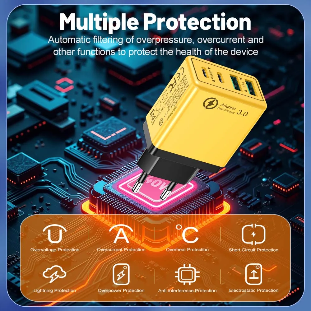 40W USB C Fast Charger QC3.0 EU/US/UK Plug Phone Charger Adapter For iPhone Xiaomi Samsung Quick Charging Type C Wall Charger