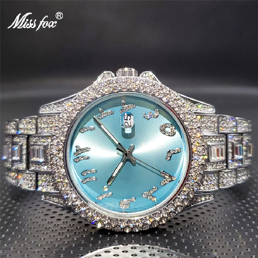 

Ice Out Watch For Couple New Luxury Brand Moissanite Watches For Lover Dropshipping New Auto Date Relogio Masculino De Luxo