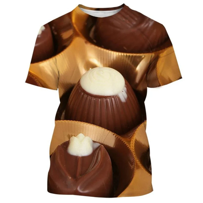 

3D Print Food Chocolate T Shirt Men Summer Oversized Funny Snacks Graphic T-shirts Streetwear Short Sleeve Tees Top Clothing