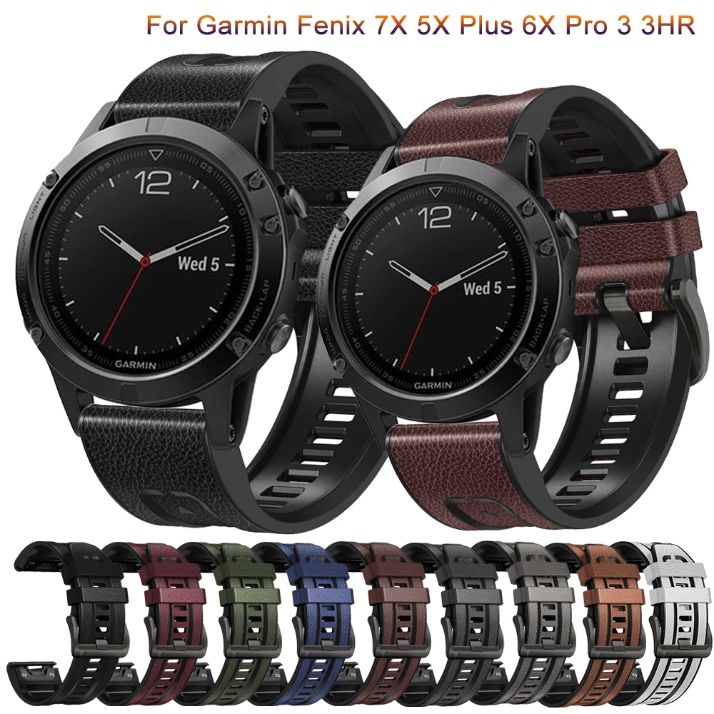 Compatible con correas de reloj Garmin Fenix 6X Pro, correa Fenix 5X Plus,  1.024 in de fácil ajuste accesorios correas de cuero para Garmin Fenix 6X