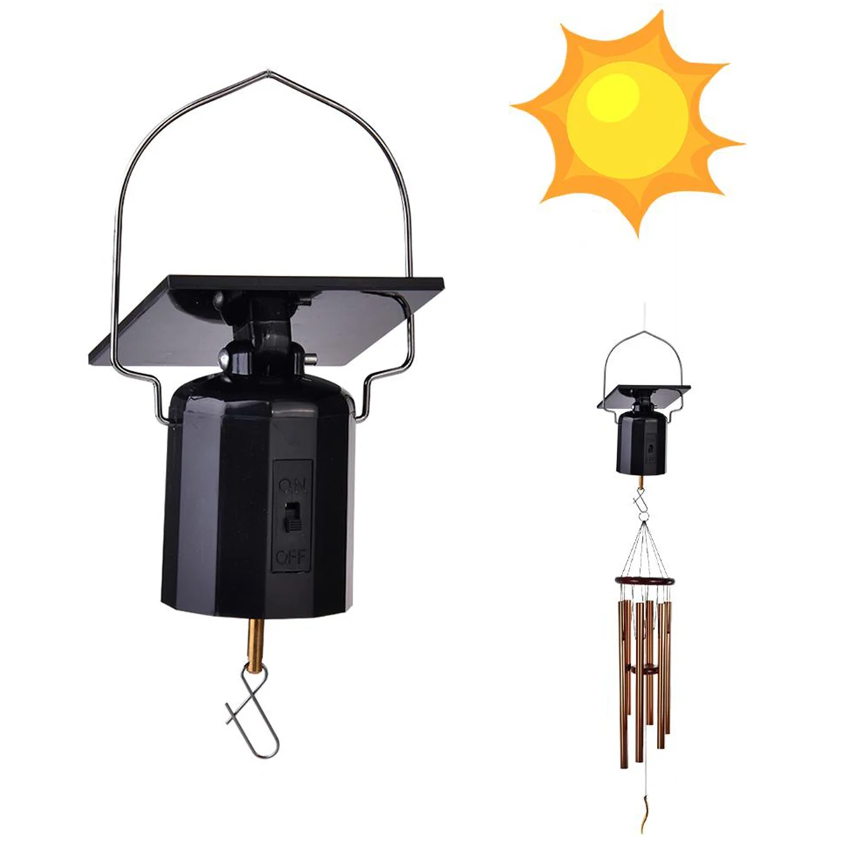 Black Plastic Solar Powered Wind Chimes for Garden Patio
