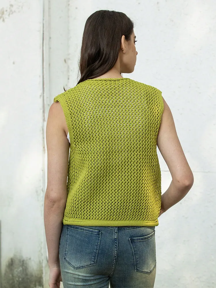 HH Women Fashion Solid Metal Buttons Knitted Cardigan Waistcoat O Neck Sleeveless Sweater With Pockets Office Lady Outwear