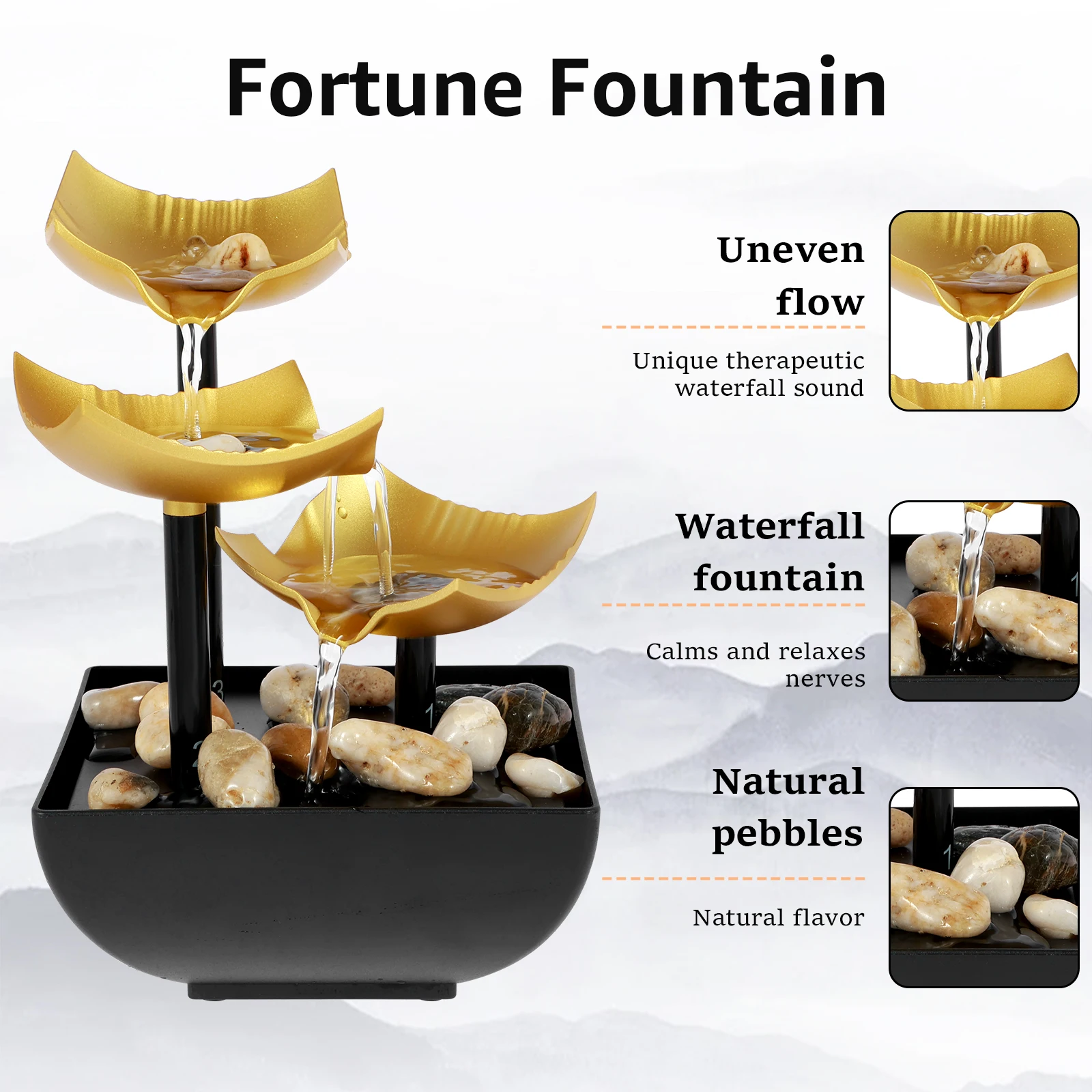 Creative Feng Shui Flowing Water Fountain Desktop Resin Rockery Waterfall With LED Lights Relaxation Decor From Mu007, $51.68