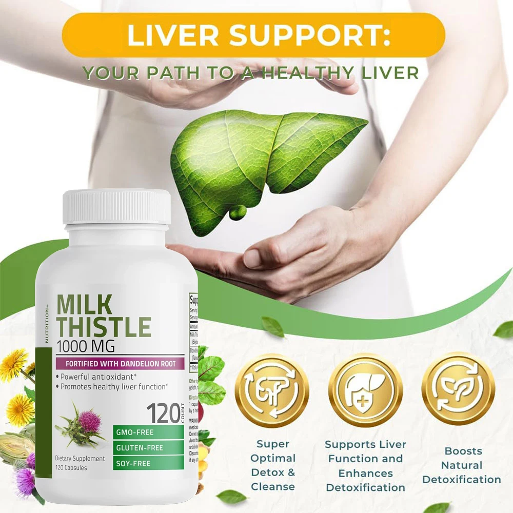 Milk Thistle Extract 1000mg Capsules Dandelion Thistle Liver Health Supports Liver Function Cleanse Detox Formula