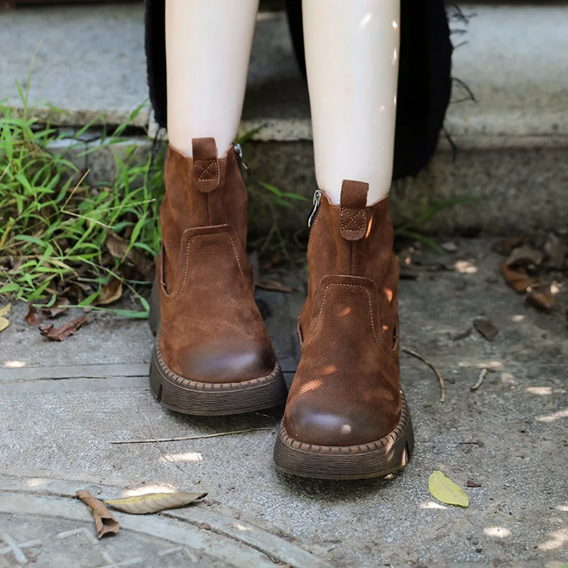 

Winter Snow Boots Women Leather Shoes Sheep Fur Insole Warm Ankle Boots Women Genuine Leather Chelsea Boots lazy Shoes Brand