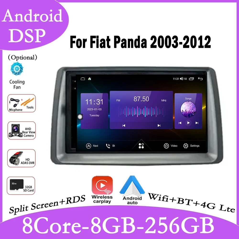 7 Lnch Per Fiat Panda 2003-2012 Android 13 Autoradio Video Multimediale Navigazione Stereo Carplay Auto