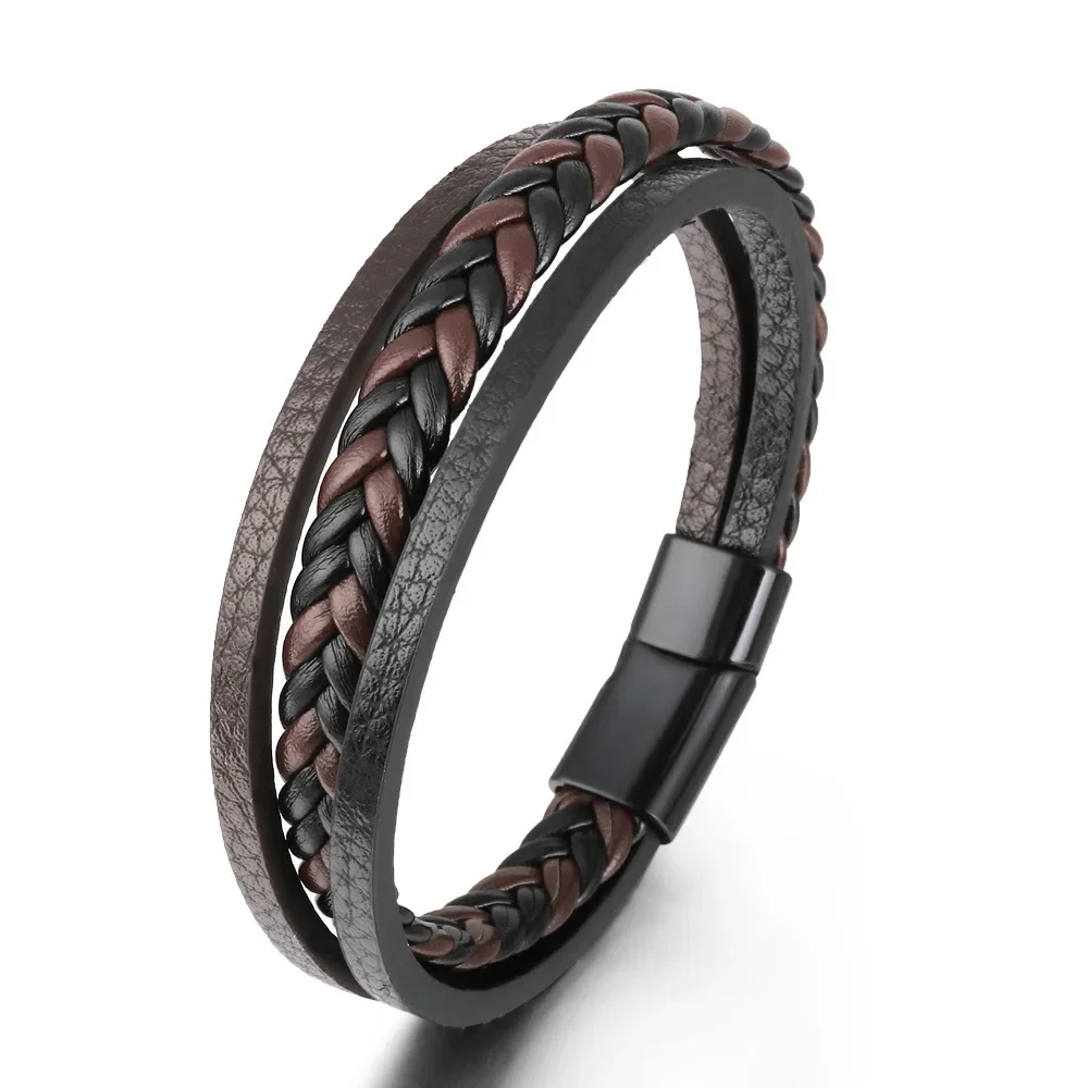 

Light luxury fashion leather rope woven magnetic clasp charm bracelet for men, bangle
