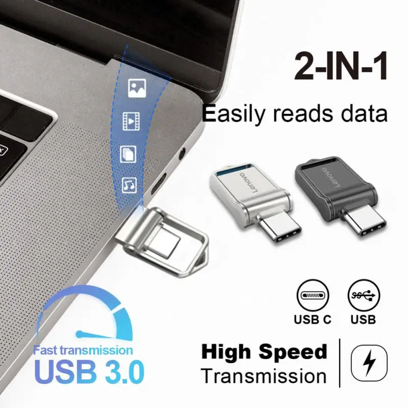 Lenovo Super Mini Usb Memory Stick 256Gb Type-C 2 In1 Pendrive Portatile 128Gb Usb Flash Drive 512Gb Regalo Pen Drive Cle Usb Stick