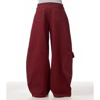 Cargo Red Casual Jeans Womens Workwear Pants Loose Straight Wide Leg Trousers Spring Korean Style Lazy Comfortable Chic - Image 2