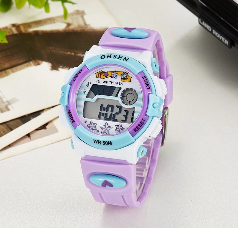 OHSEN Kids Sport Watches 50M Waterproof Red Cartoon Digital Wristwatch Stopwatch Electronic LED Children Watch For Boys Girls 6