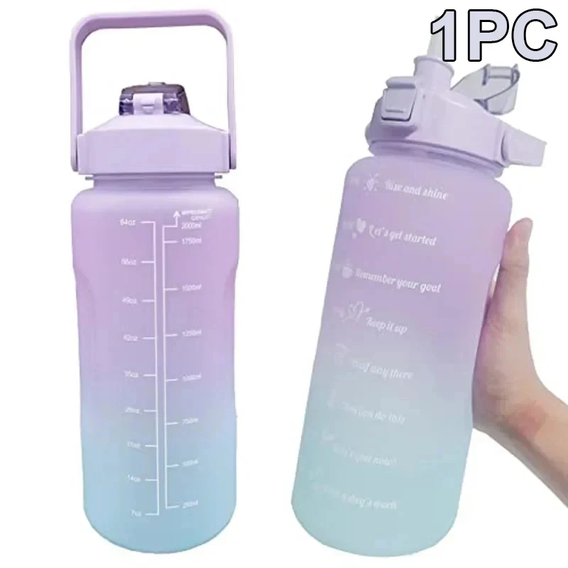 Stay Hydrated 2-Liter Leakproof Sport Water Bottle with Motivational Time Markers