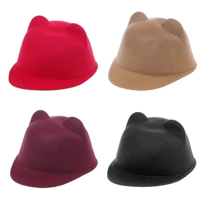 

Y1UB New Winter Women Girl Wool Devil Hat for Cat Ears Bowler Cap