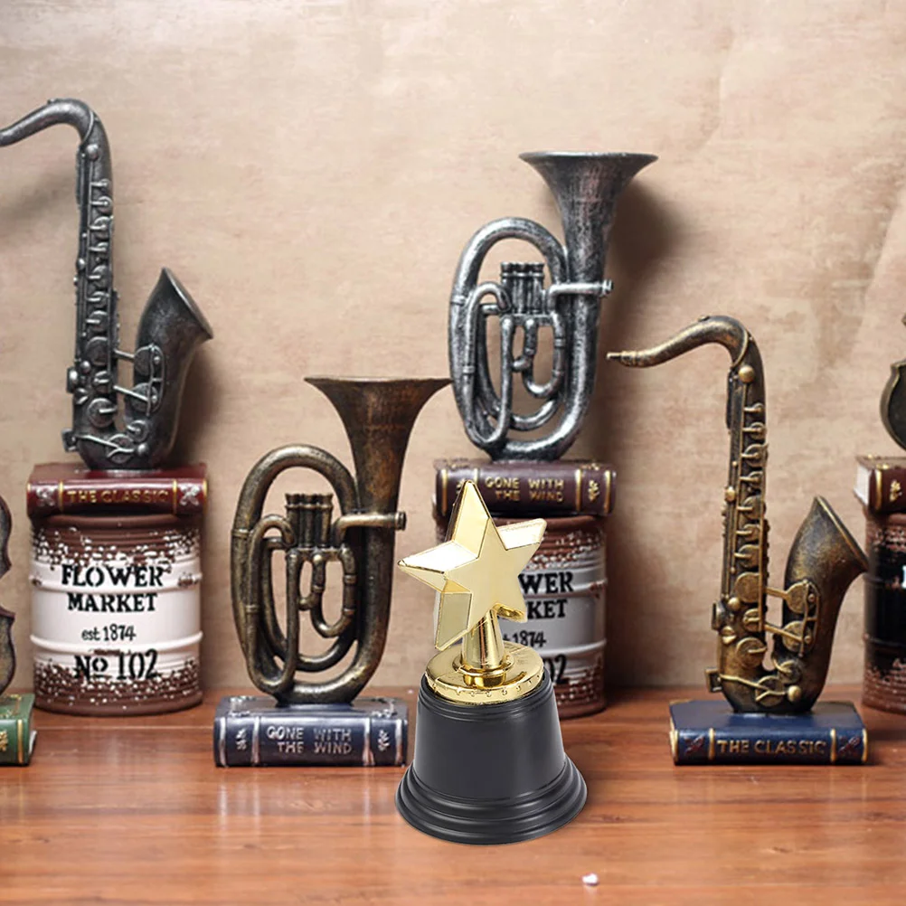 12Pcs Plastic Trophy For Award Ceremony Souvenirs Star Award Trophy Golden Party Favor Game Prizes Class Rewards Team Sports plastic trophy toys