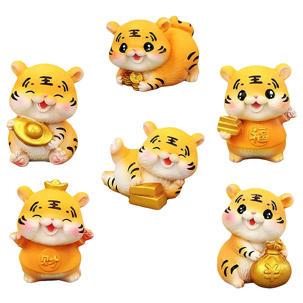 

Chinese New Year Figurine: 6Pcs Miniature Statue Year Ornament Chinese Zodiac Animals For Gifts Cake Topper Home Office Car