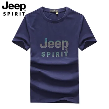 JEEP SPIRIT 남성용 라운드넥 티셔츠, 루즈한 오버사이즈 캐주얼 면 반팔, 편안한 통기성 스포츠 상의, 여름 신상