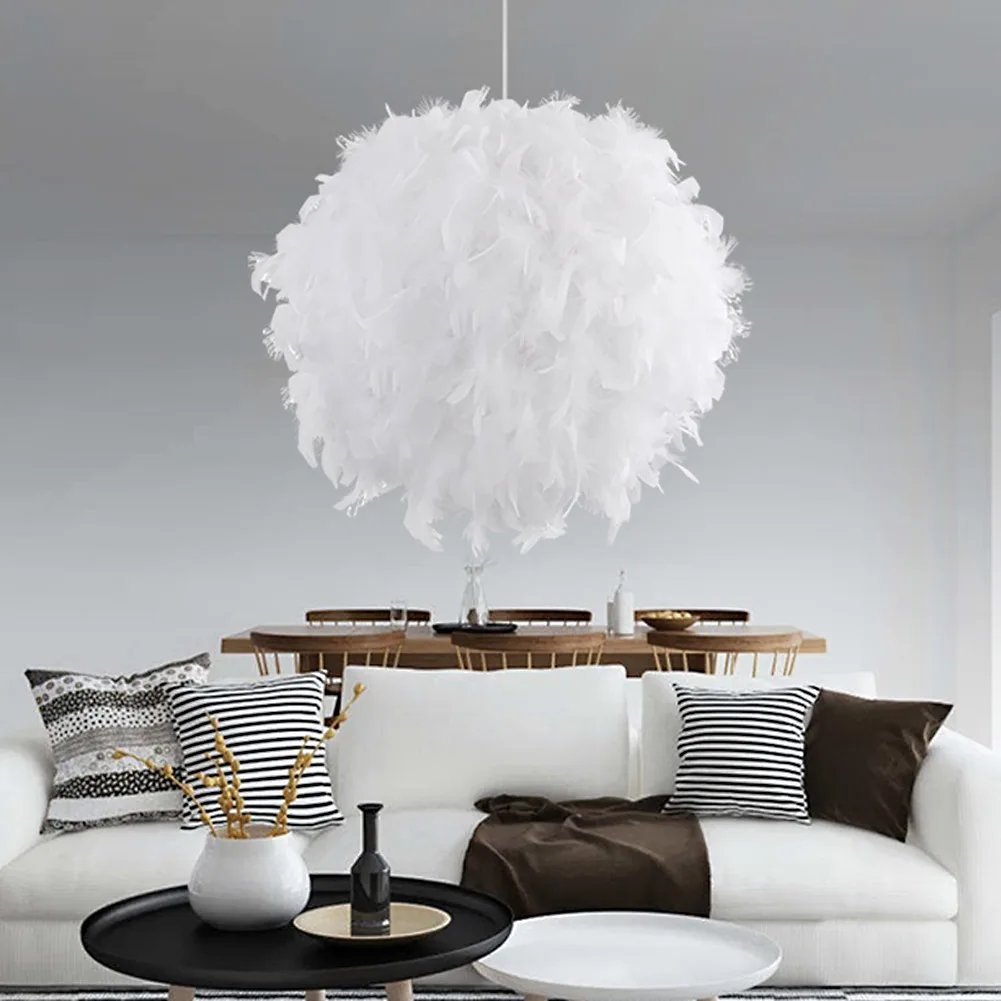 Mordern Feather Pendant Lamp E27 Fairy Hanging Light Goose Feather Lampshade Nordic Bedroom Dining Room Loft Ceiling Chandelier